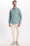 Erkek Slim Fit Dar Kesim Uzun Kollu Pamuklu Oxford Doku Kolay Ütülenebilir Yeşil Düğmeli Yaka Gömlek