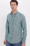 Erkek Slim Fit Dar Kesim Uzun Kollu Pamuklu Oxford Doku Kolay Ütü Yeşil Düğmeli Yaka Gömlek