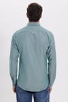 Erkek Slim Fit Dar Kesim Uzun Kollu Pamuklu Oxford Doku Kolay Ütü Yeşil Düğmeli Yaka Gömlek