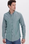 Erkek Slim Fit Dar Kesim Uzun Kollu Pamuklu Oxford Doku Kolay Ütü Yeşil Düğmeli Yaka Gömlek