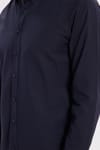 Erkek Slim Fit Dar Kesim Uzun Kollu Pamuklu Oxford Doku Kolay Ütü Lacivert Düğmeli Yaka Gömlek