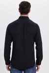 Erkek Slim Fit Dar Kesim Uzun Kollu Pamuklu Oxford Doku Kolay Ütü Siyah Düğmeli Yaka Gömlek