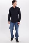 Erkek Slim Fit Dar Kesim Uzun Kollu Pamuklu Oxford Doku Kolay Ütü Siyah Düğmeli Yaka Gömlek