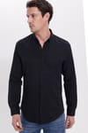 Erkek Slim Fit Dar Kesim Uzun Kollu Pamuklu Oxford Doku Kolay Ütü Siyah Düğmeli Yaka Gömlek