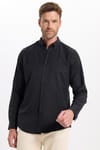 Erkek Slim Fit Dar Kesim Uzun Kollu Pamuklu Oxford Doku Kolay Ütülenebilir Siyah Düğmeli Yaka Gömlek