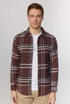 Slim Fit Dar Kesim Kareli Kışlık Oduncu Bordo-Beyaz Erkek Gömlek