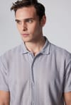 Slim Fit Dar Kesim Kısa Kol Nefes Alan  Örme Doku Armür Desenli Yazlık Gri Erkek Gömlek