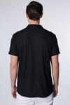 Slim Fit Dar Kesim Kısa Kol Nefes Alan  Örme Doku Armür Desenli Yazlık Siyah Erkek Gömlek