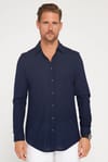 Slim Fit Kısa Kollu Dar Kesim Spor Yaka Örme Kumaş Yazlık Lacivert Erkek Gömlek