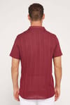 Slim Fit Kısa Kollu Dar Kesim Apaş Yaka Örme Kumaş Kiremit Gömlek