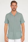 Slim Fit Kısa Kollu Dar Kesim Apaş Yaka Örme Kumaş Yeşil Gömlek