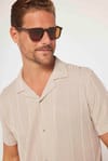 Slim Fit Kısa Kollu Dar Kesim Apaş Yaka Örme Kumaş Bej Gömlek