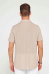 Slim Fit Kısa Kollu Dar Kesim Apaş Yaka Örme Kumaş Bej Gömlek