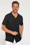 Slim Fit Kısa Kollu Dar Kesim Apaş Yaka Örme Kumaş Siyah Gömlek