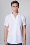 Slim Fit Dar Kesim Kısa Kollu Apaj Yaka Örme Kumaş Yazlık Beyaz Erkek Gömlek