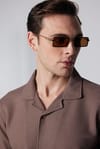 Slim Fit Dar Kesim Kısa Kollu Apaj Yaka Örme Kumaş Yazlık Kahverengi Erkek Gömlek