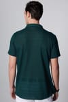 Slim Fit Dar Kesim Kısa Kollu Apaj Yaka Örme Kumaş Yazlık Petrol Erkek Gömlek