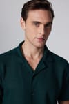 Slim Fit Dar Kesim Kısa Kollu Apaj Yaka Örme Kumaş Yazlık Petrol Erkek Gömlek