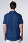 Slim Fit Dar Kesim Kısa Kollu Apaj Yaka Örme Kumaş Yazlık İndigo Erkek Gömlek
