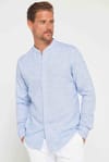Erkek Slim Fit Dar Kesim Kısa Kollu %100 Pamuk Keten Doku Düğmeli Yaka Lacivert Gömlek