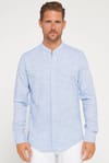 Erkek Slim Fit Dar Kesim Kısa Kollu %100 Pamuk Keten Doku Düğmeli Yaka Lacivert Gömlek