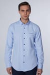 Slim Fit Dar Kesim Fleto Tek Cep Armürlü Pamuklu Mavi Erkek Gömlek