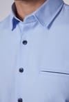 Slim Fit Dar Kesim Fleto Tek Cep Armürlü Pamuklu Mavi Erkek Gömlek
