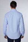 Slim Fit Dar Kesim Fleto Tek Cep Armürlü Pamuklu Mavi Erkek Gömlek