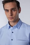 Slim Fit Dar Kesim Fleto Tek Cep Armürlü Pamuklu Mavi Erkek Gömlek