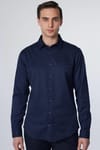 Slim Fit Dar Kesim Fleto Tek Cep Armürlü Pamuklu Lacivert Erkek Gömlek