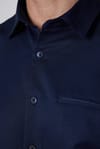 Slim Fit Dar Kesim Fleto Tek Cep Armürlü Pamuklu Lacivert Erkek Gömlek