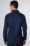Slim Fit Dar Kesim Fleto Tek Cep Armürlü Pamuklu Lacivert Erkek Gömlek