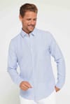 Erkek Slim Fit Dar Kesim Kısa Kollu %100 Pamuk Keten Doku Düğmeli Yaka Gömlek