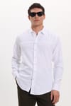 Erkek Slim Fit Dar Kesim Uzun Kollu %100 Pamuk Keten Doku Beyaz Gömlek