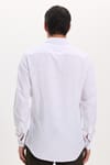 Erkek Slim Fit Dar Kesim Uzun Kollu %100 Pamuk Keten Doku Beyaz Gömlek