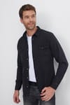 Erkek Slim Fit Dar Kesim Uzun Kollu Denim Kot Çift Cep Çıtçıtlı Siyah Gömlek