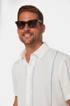 Erkek Slim Fit Dar Kesim Kısa Kollu Apaş Yaka Çizgili Yazlık Beyaz Erkek Gömlek
