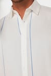 Erkek Slim Fit Dar Kesim Kısa Kollu Apaş Yaka Çizgili Yazlık Beyaz Erkek Gömlek
