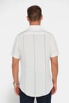 Erkek Slim Fit Dar Kesim Kısa Kollu Apaş Yaka Çizgili Yazlık Beyaz Erkek Gömlek