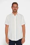Erkek Slim Fit Dar Kesim Kısa Kollu Apaş Yaka Çizgili Yazlık Beyaz Erkek Gömlek