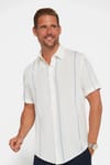 Erkek Slim Fit Dar Kesim Kısa Kollu Apaş Yaka Çizgili Yazlık Beyaz Erkek Gömlek