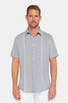 Erkek Slim Fit Dar Kesim Kısa Kollu Apaş Yaka Çizgili Yazlık Gri Erkek Gömlek