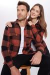 Erkek Slim Fit Dar Kesim Oduncu Çift Cep Kapaklı Kareli Kışlık Gömlek