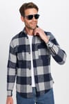 Erkek Slim Fit Dar Kesim Oduncu Çift Cep Kapaklı Kareli Kışlık Gömlek