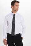 Erkek Slim Fit Dar Kesim Non-Iron Uzun Kollu Kravatlık Yaka Pamuklu Beyaz Gömlek