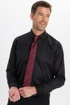 Erkek Slim Fit Dar Kesim Non-Iron Uzun Kollu Kravatlık Yaka Pamuklu Siyah Gömlek