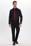 Erkek Slim Fit Dar Kesim Non-Iron Uzun Kollu Kravatlık Yaka Pamuklu Siyah Gömlek