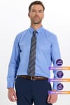 Erkek Slim Fit Dar Kesim Non-Iron Uzun Kollu Kravatlık Yaka Pamuklu Mavi Gömlek