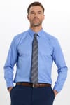 Erkek Slim Fit Dar Kesim Non-Iron Uzun Kollu Kravatlık Yaka Pamuklu Mavi Gömlek
