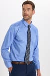 Erkek Slim Fit Dar Kesim Non-Iron Uzun Kollu Kravatlık Yaka Pamuklu Mavi Gömlek